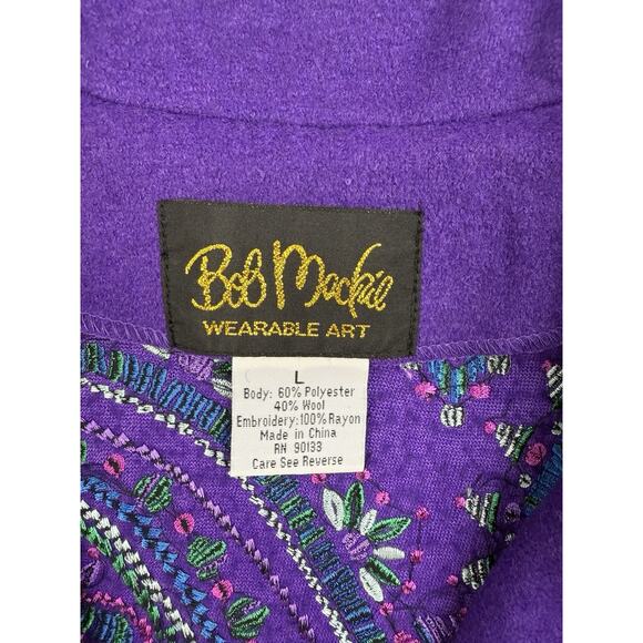 Bob Mackie Blazer Purple Wool Blend Art To Wear Boho Mod Retro Paisley Jacket L - Picture 2 of 10